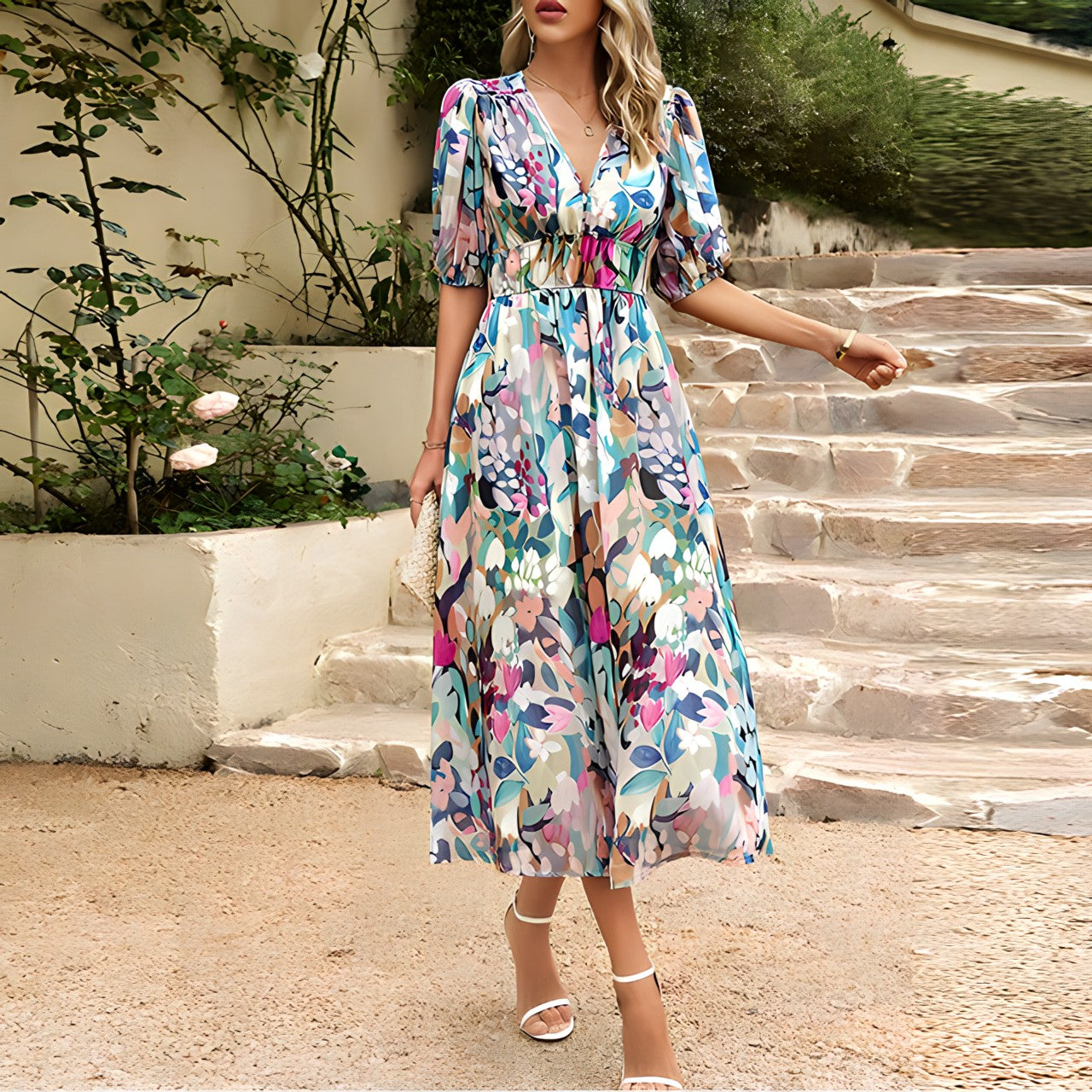 MW | Midikleid mit V-Ausschnitt
