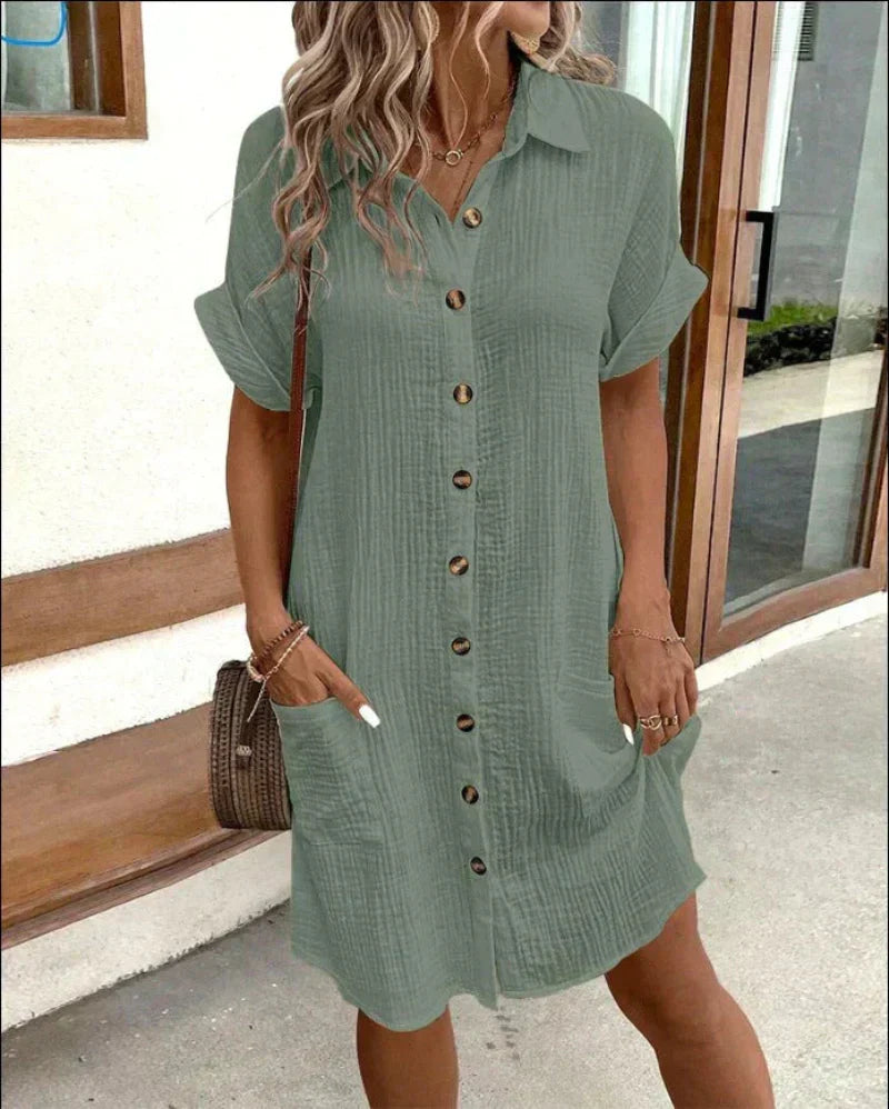 MW | Damen Retro Baumwolle Leinen Shirt Kleid