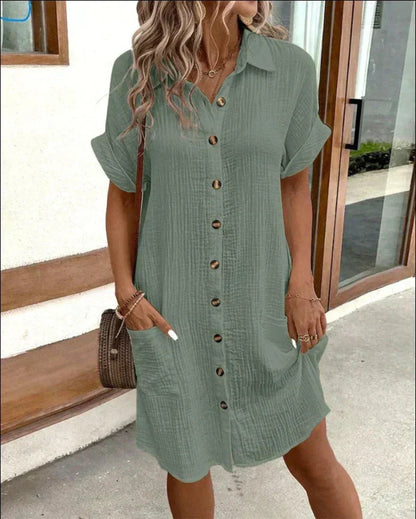 MW | Damen Retro Baumwolle Leinen Shirt Kleid