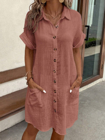 MW | Damen Retro Baumwolle Leinen Shirt Kleid