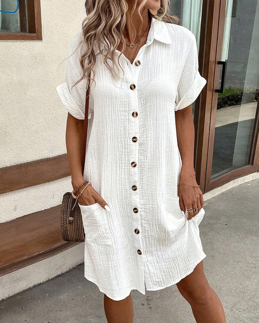 MW | Damen Retro Baumwolle Leinen Shirt Kleid