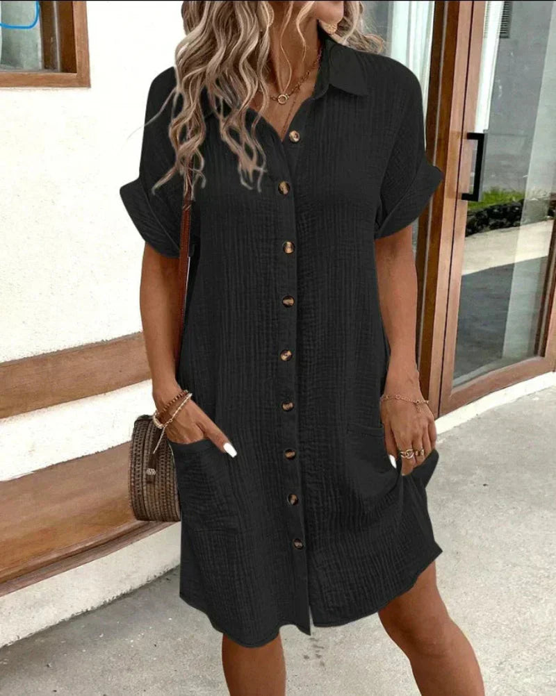 MW | Damen Retro Baumwolle Leinen Shirt Kleid