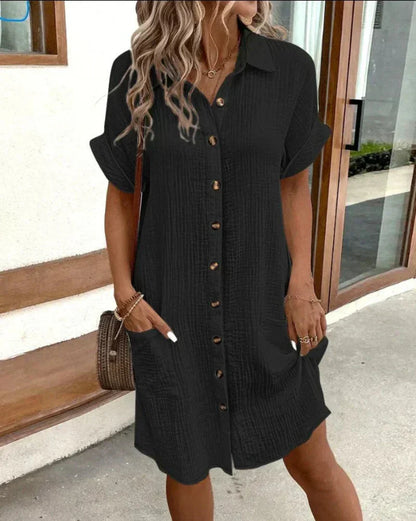 MW | Damen Retro Baumwolle Leinen Shirt Kleid