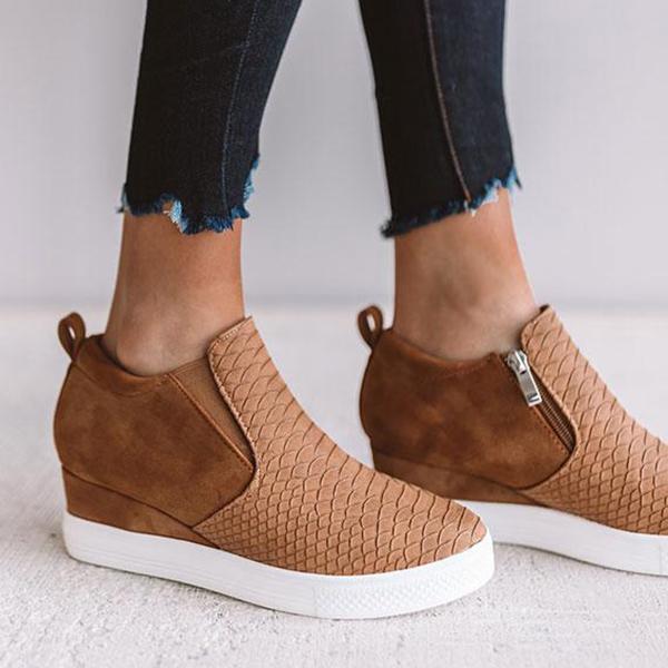 EM | Frauen Runde Hollow Wedges Stiefeletten mit Reißverschluss