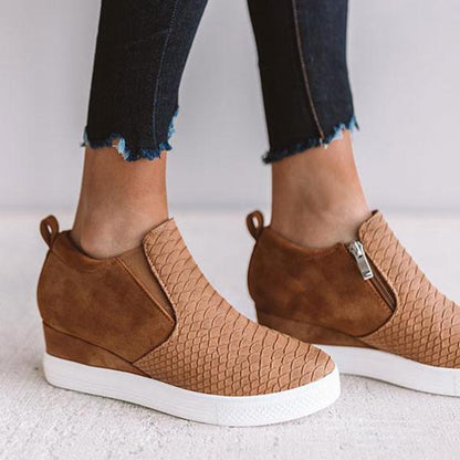 EM | Frauen Runde Hollow Wedges Stiefeletten mit Reißverschluss