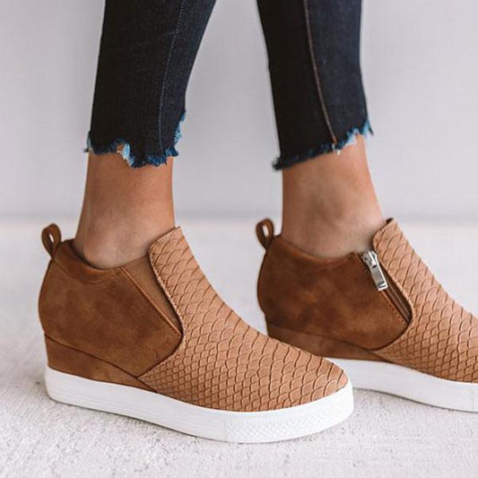 EM | Frauen Runde Hollow Wedges Stiefeletten mit Reißverschluss