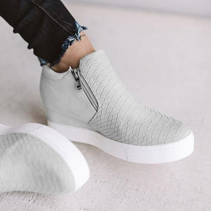 EM | Frauen Runde Hollow Wedges Stiefeletten mit Reißverschluss