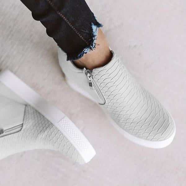 EM | Frauen Runde Hollow Wedges Stiefeletten mit Reißverschluss