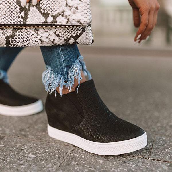 EM | Frauen Runde Hollow Wedges Stiefeletten mit Reißverschluss