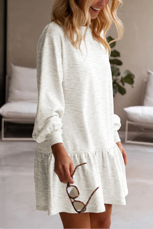 MW | Weiß Einfarbig Rüschensaum Mini Sweatshirt Kleid
