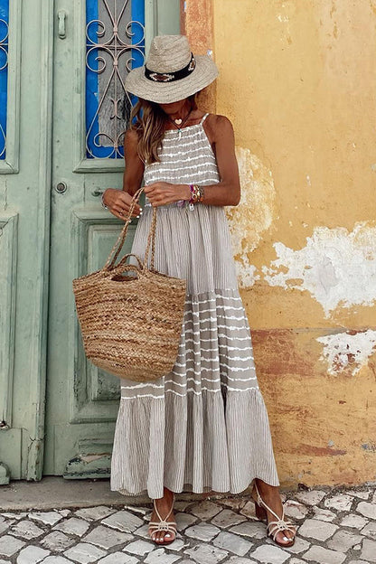 MW | Sommer Rise Gestreifter Neckholder A-line Maxikleid