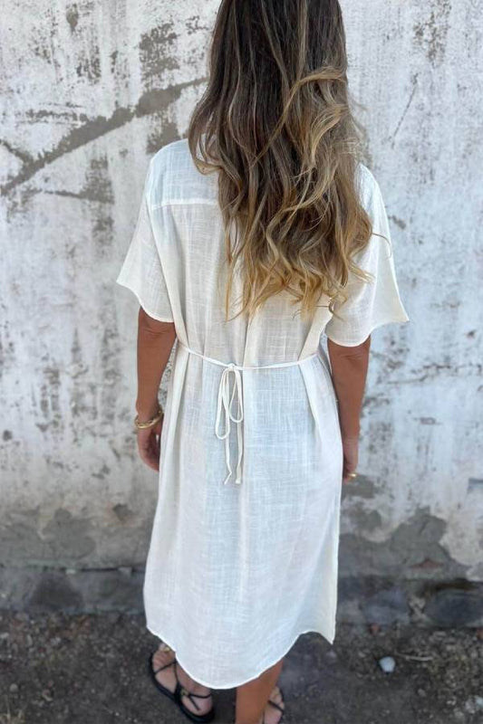 MW | Bohemian Print Leinen Lose Midi-Kleid