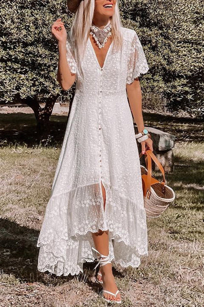 MW | V-Ausschnitt Schlankes Kleid Florale Spitze Midikleid