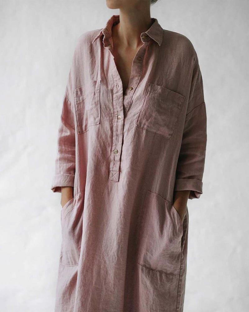 MW | Casual Button Raglan Langarm Taschen Lose Shirt Kleid Lounge Midi Kleider Strand Cover Up