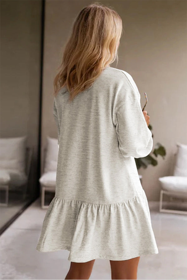 MW | Weiß Einfarbig Rüschensaum Mini Sweatshirt Kleid