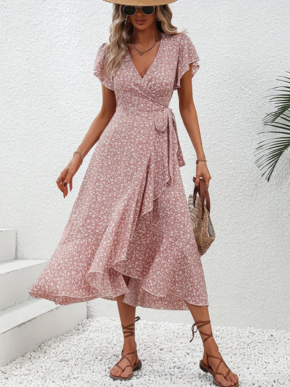 MW | luftiges Maxikleid mit gerüschten Ärmeln und Taillenband