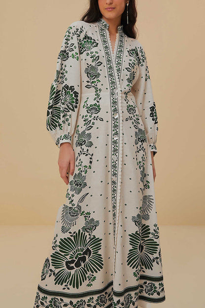 MW | Einzigartiger Druck Button Down Langarm Shirt Maxikleid