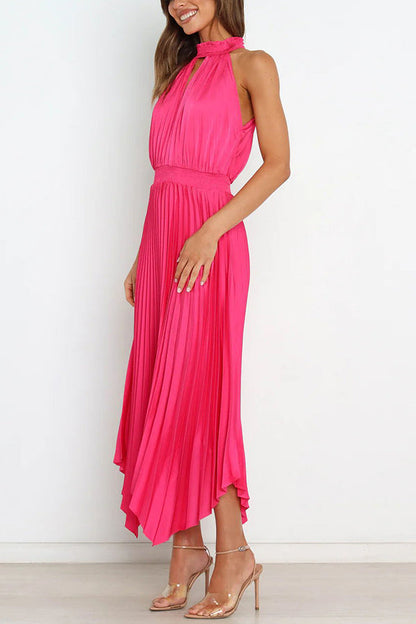 MW | Luxe Look Satin Plissee Halter Elastische Taille Midikleid