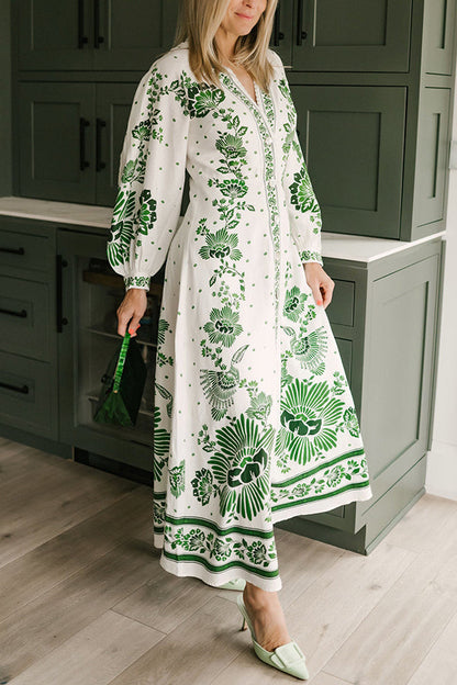 MW | Einzigartiger Druck Button Down Langarm Shirt Maxikleid