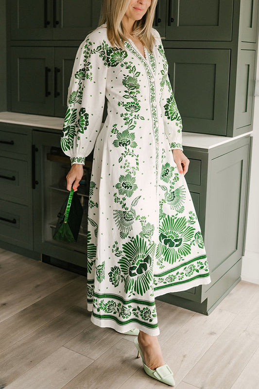 MW | Einzigartiger Druck Button Down Langarm Shirt Maxikleid