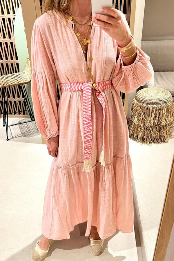 MW | Take Me To Cabo Ethnische Einzigartiger Druck Knopf Lose Shirt Midi Kleid