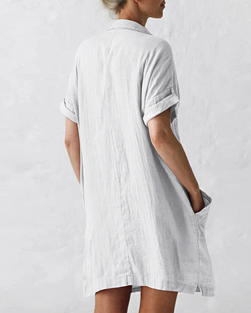 MW | Button Down Long Sleeve V Neck Plain Oversized Dresses Slim Beach Vacation Shirt Dress