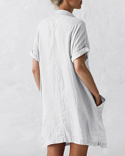 MW | Button Down Long Sleeve V Neck Plain Oversized Dresses Slim Beach Vacation Shirt Dress