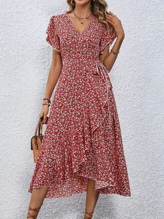 MW | luftiges Maxikleid mit gerüschten Ärmeln und Taillenband