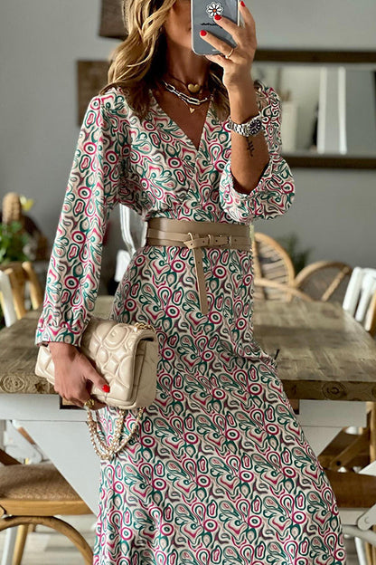 MW | V-Ausschnitt Multi Print Midikleid
