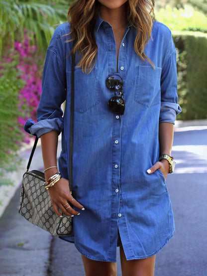 MW | Casual Denim Langarm Shirt Kleid