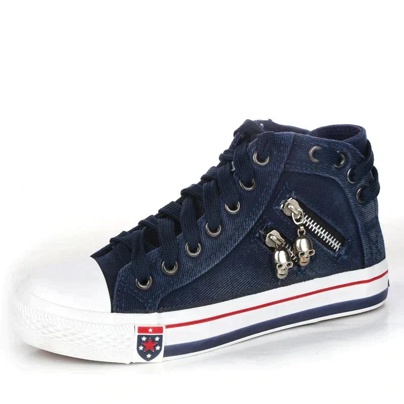 EM | Denim-Sneakers mit weißen Sohlen