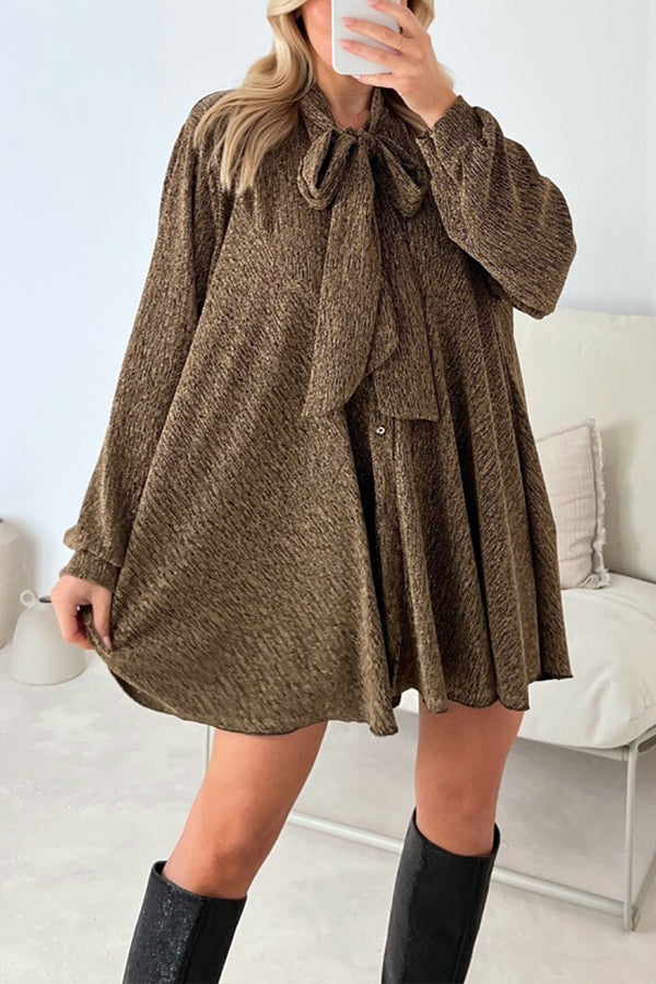 MW | DEMI GOLD METALLIC BOW NECK SHIRT DRESS