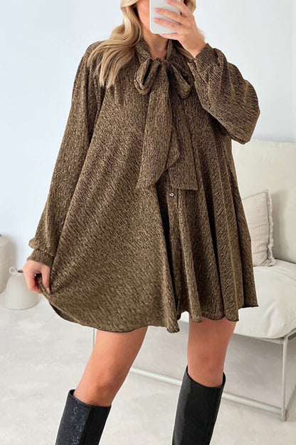 MW | DEMI GOLD METALLIC BOW NECK SHIRT DRESS
