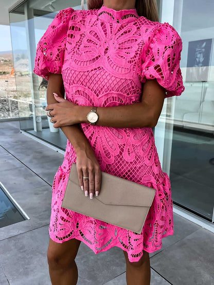 MW | elegantes Midikleid für Frauen mit Puffärmeln