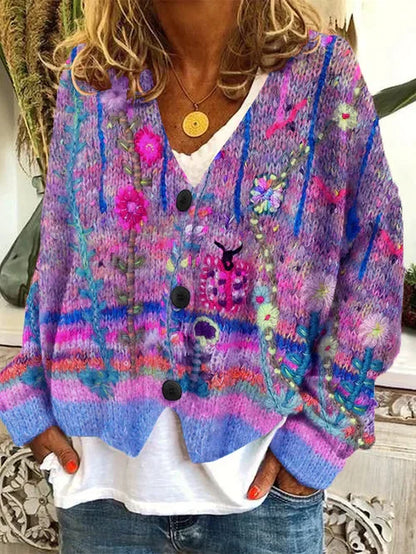 EM | Geblümte Strickjacke mit Knöpfen