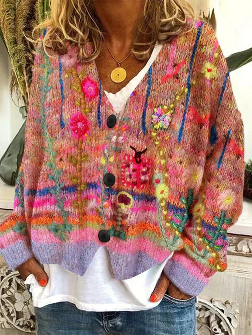 EM | Geblümte Strickjacke mit Knöpfen