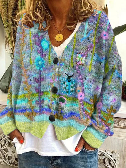 EM | Geblümte Strickjacke mit Knöpfen