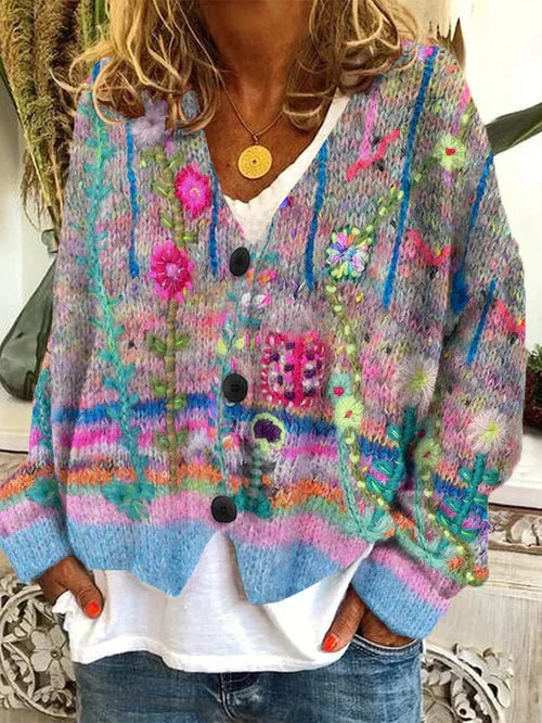 EM | Geblümte Strickjacke mit Knöpfen