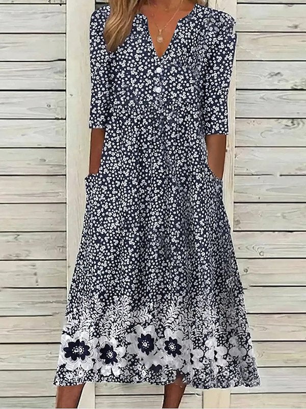MW | Lässiges Kleid mit halben Ärmeln, Blumendruck und Herzausschnitt
