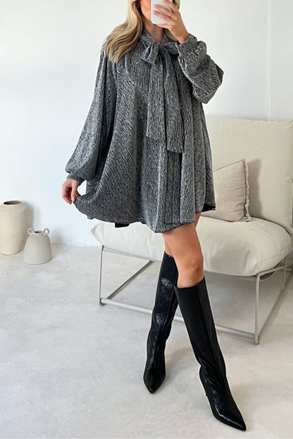 MW | DEMI GOLD METALLIC BOW NECK SHIRT DRESS