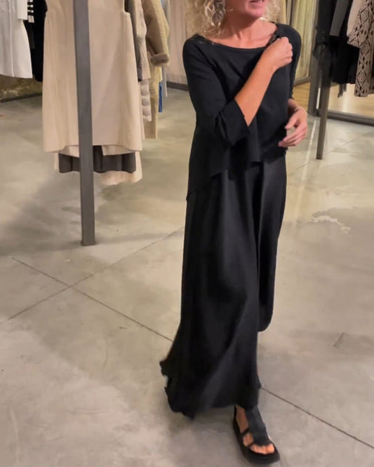 MW | Zweiteiliges Set mit trägerlosem Kleid und einfarbigem Oberteil