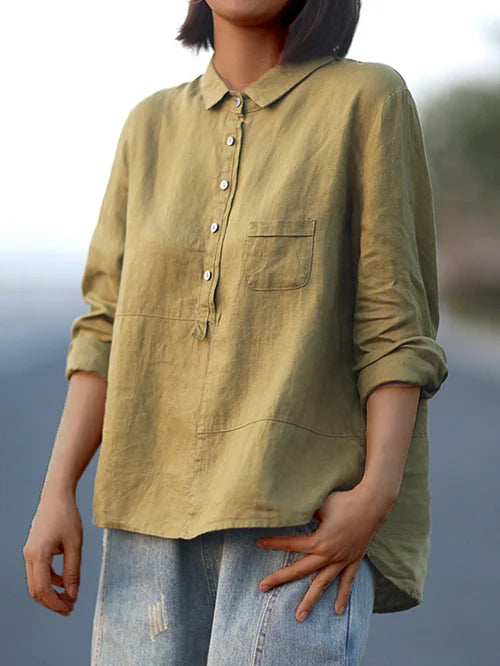 EM | Reverskragen Button-Down Langarmhemd mit Taschen