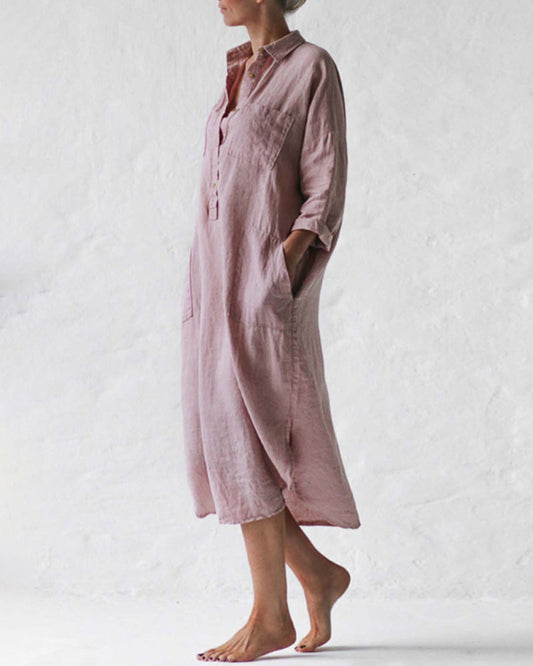MW | Casual Button Raglan Langarm Taschen Lose Shirt Kleid Lounge Midi Kleider Strand Cover Up