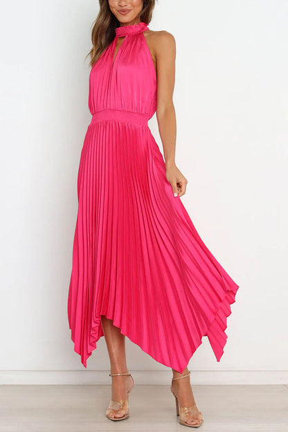 MW | Luxe Look Satin Plissee Halter Elastische Taille Midikleid