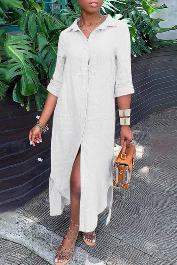 MW | SHIRT NECK BUTTON DRESS