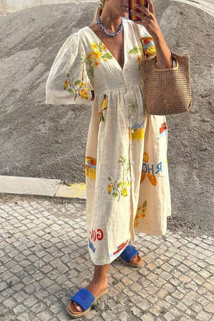 MW | Bedrucktes Midikleid aus Leinen