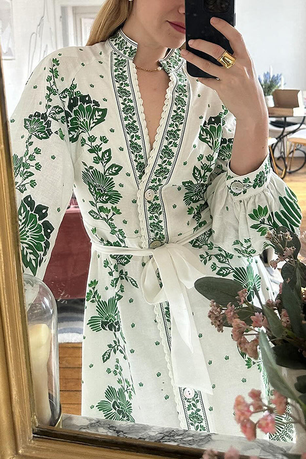 MW | Einzigartiger Druck Button Down Langarm Shirt Maxikleid