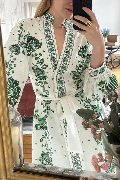 MW | Einzigartiger Druck Button Down Langarm Shirt Maxikleid