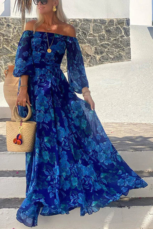 MW | Floral Off Shoulder Back Smocked Urlaub Maxikleid