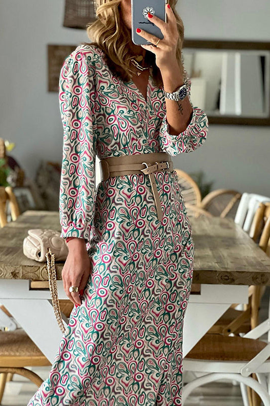 MW | V-Ausschnitt Multi Print Midikleid